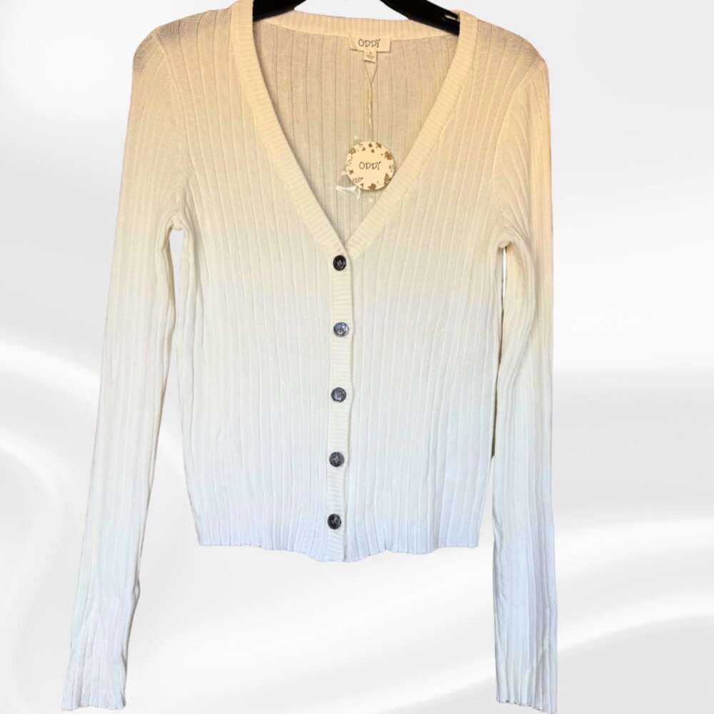 ODDI Cream Ribbed Button Front Cardigan NWT Small